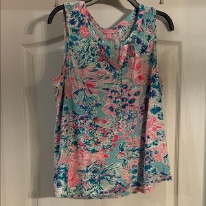 Lilly Pulitzer Vibrant Floral Tank Top - Pink and Blue
